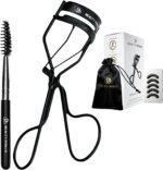 Beauty Power Eyelash Curler - Precision Lash Lift in Seconds with 5 Replacement Pads, Eyebrow Brush & Satin Travel Bag - Gentle & Safe, Stainless Steel for Perfect Extra Curls - Gift Idea (Extra Curl)