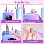 Nail Drill Professional, 45000 RPM Rechargeable Electric Nail File Kit for Acrylic & Gel Nails, Portable Manicure Pedicure Tool for DIY Home or Salon, with 11 Nail Drill Bits & Sanding Band Set - Image 5