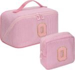Mothers Day Gifts for Mom - Travel Makeup Bag for Women, 2Pcs Portable Personalized Initial Makeup Organizer Bag, Open Flat Large Cosmetic Bag With Travel Essential Pouch (Pink Letter D) - Image 13