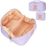 Mothers Day Gifts for Mom - Travel Makeup Bag for Women, 2Pcs Portable Personalized Initial Makeup Organizer Bag, Open Flat Large Cosmetic Bag With Travel Essential Pouch (Pink Letter D) - Image 56