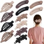 12 Pack Flat Hair Clips Set for Women –Matte Neutral Claw Clips, Flat Barrettes & Flower Hair Pins in Black, Blonde,Light Brown & Dark Brown, Strong Hold Styling Accessories for Thick & Thin Hair - Image 3