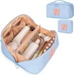 Mothers Day Gifts for Mom - Travel Makeup Bag for Women, 2Pcs Portable Personalized Initial Makeup Organizer Bag, Open Flat Large Cosmetic Bag With Travel Essential Pouch (Pink Letter D) - Image 34