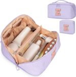 Mothers Day Gifts for Mom - Travel Makeup Bag for Women, 2Pcs Portable Personalized Initial Makeup Organizer Bag, Open Flat Large Cosmetic Bag With Travel Essential Pouch (Pink Letter D) - Image 60