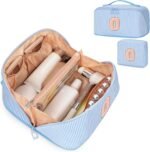 Mothers Day Gifts for Mom - Travel Makeup Bag for Women, 2Pcs Portable Personalized Initial Makeup Organizer Bag, Open Flat Large Cosmetic Bag With Travel Essential Pouch (Pink Letter D) - Image 35