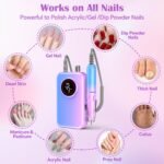 Nail Drill Professional, 45000 RPM Rechargeable Electric Nail File Kit for Acrylic & Gel Nails, Portable Manicure Pedicure Tool for DIY Home or Salon, with 11 Nail Drill Bits & Sanding Band Set - Image 6