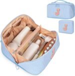 Mothers Day Gifts for Mom - Travel Makeup Bag for Women, 2Pcs Portable Personalized Initial Makeup Organizer Bag, Open Flat Large Cosmetic Bag With Travel Essential Pouch (Pink Letter D) - Image 43