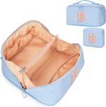 Mothers Day Gifts for Mom - Travel Makeup Bag for Women, 2Pcs Portable Personalized Initial Makeup Organizer Bag, Open Flat Large Cosmetic Bag With Travel Essential Pouch (Pink Letter D) - Image 32