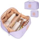 Mothers Day Gifts for Mom - Travel Makeup Bag for Women, 2Pcs Portable Personalized Initial Makeup Organizer Bag, Open Flat Large Cosmetic Bag With Travel Essential Pouch (Pink Letter D) - Image 55