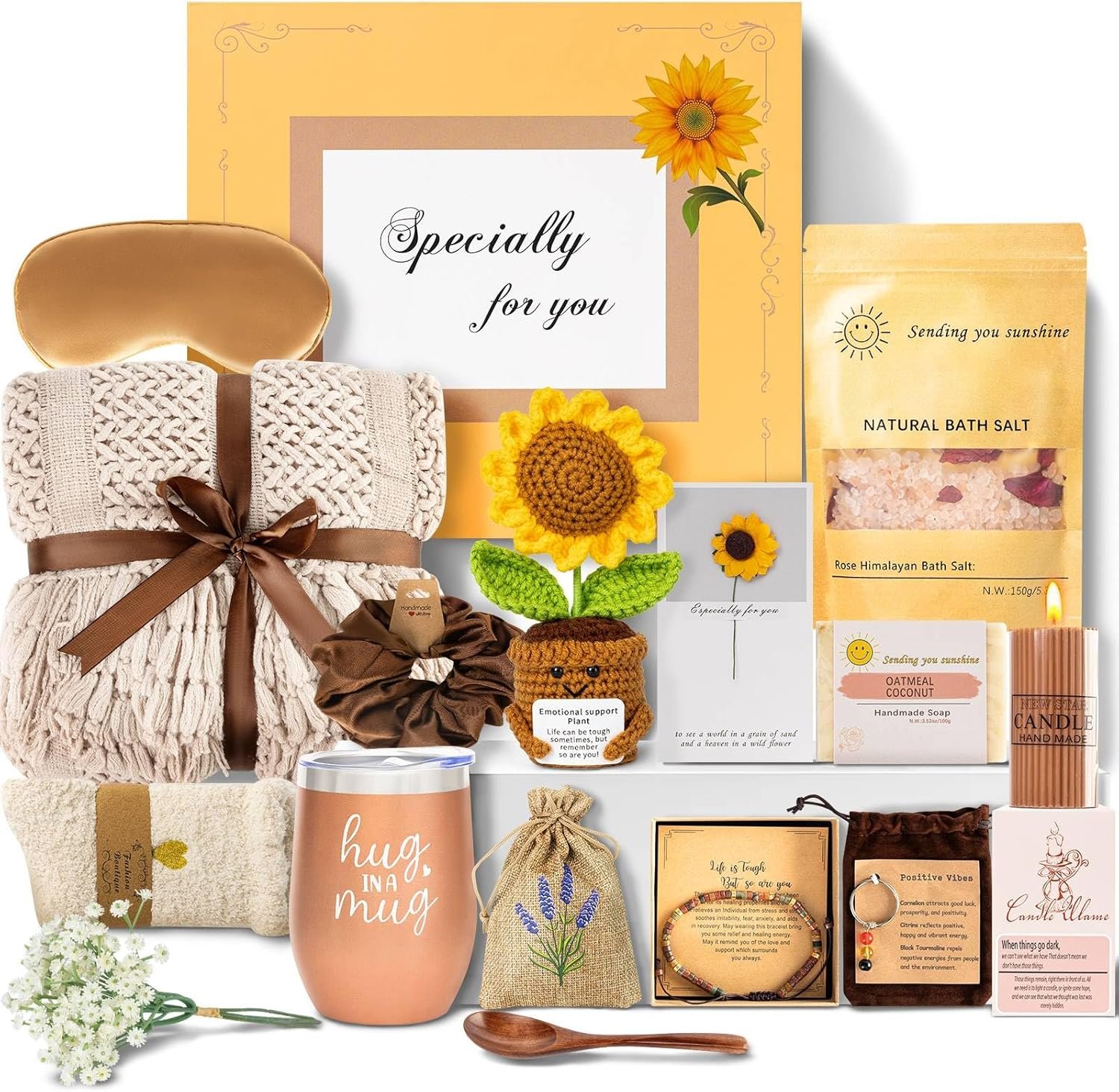 818vSXEnkLL._AC_SL1500_.jpg Uongeod Gift Baskets for Women Mothers Day Gifts Get Well Gifts for Women New Mom Care Package Birthday Sympathy Grief Sunflower Thinking of You Basket - Image 1