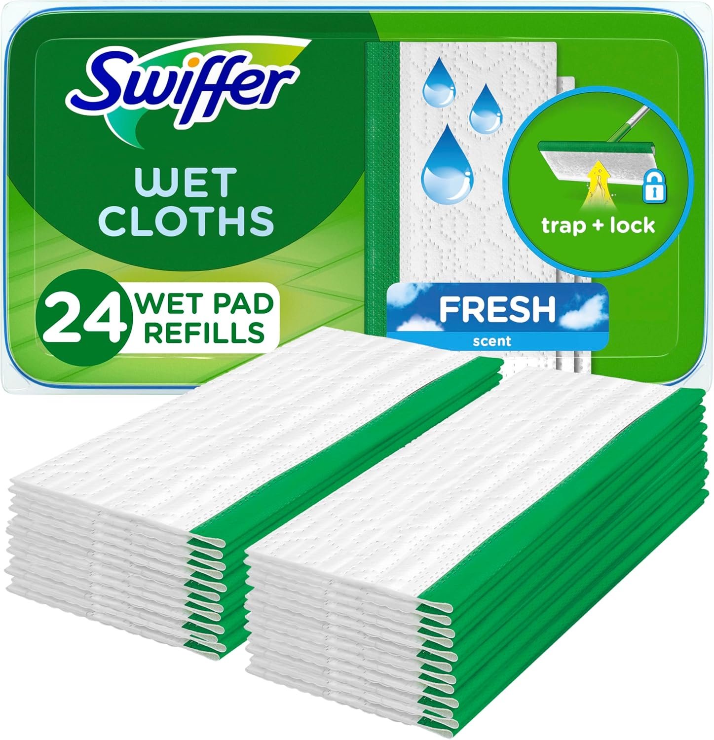 81I7nwQDFL._AC_SL1500_.jpg Swiffer Sweep + Mop, Wet Pads Refill, Floor Cleaner for Dirt, Dust, Hair, Cleaning Cloths for Mopping Home, Bathroom, Kitchen, All Purpose Multi-Surface Floor Wipes, Fresh, 24ct - Image 1