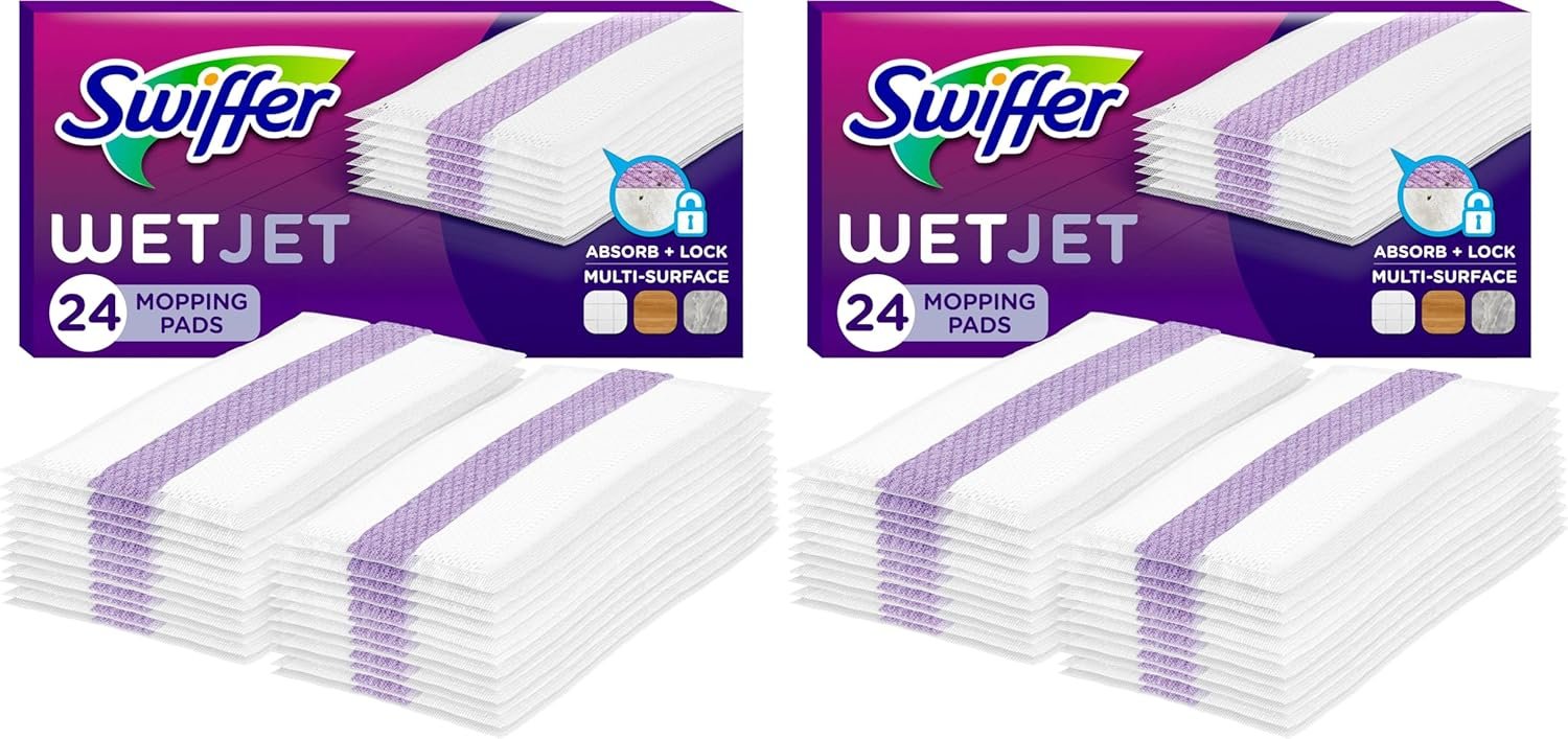 81M79-uWRHL._AC_SL1500_.jpg Swiffer WetJet Hardwood Floor Cleaner Spray Mop Pad Refill, Bathroom Cleaning Supplies, Hardwood Floor Cleaner, Multi Surface, 24 Count - Image 1