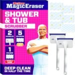 Mr. Clean Magic Eraser Shower & Tub Scrubber, Bathroom Cleaner, All in One Bathroom Cleaner, Lemon Starter Kit, 1 Scrubber & 2 Foaming Magic Erasers