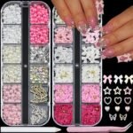 2 Box 3D Flower Nail Charms and Gems, Colorful Nail Rhinestones Charms for Nails Art Jewels Design Decor(Colorful 1)
