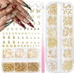 3D Gold Nail Art Spike Metal Studs, Goth Punk Nail Charms, Gold Flatback Pearls Beads Gems Star Cross Rivet Spike Balls Nail Charms Nails Pearls for Nails DIY Crafts Accessories - Image 5