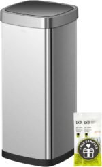 EKO Mirage-T 50 Liter / 13.2 Gallon Touchless Rectangular Motion Sensor Trash Can, Brushed Stainless Steel Finish - Image 2