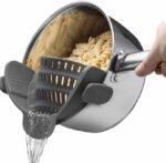 Kitchen Gizmo Snap N' Strain - Silicone Pasta Strainer Clip-On for Pots and Pans - Heat Resistant Colander for Vegetables and Noodles - Kitchen Gadgets for Cooking - Space-Saving Design - Gray - Image 10