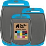 GORILLA GRIP BPA-Free Reversible Kitchen Cutting Board Set of 3, US Designed, Nonporous, Juice Grooves Catch Liquid, Slip Resistant Border, Dishwasher Safe, Durable Large Food Chopping Boards, Black - Image 11
