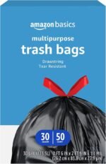 Basics Multipurpose Drawstring Trash Bags, 30 Gallon Capacity, Tear Resistant, 50 Count (Previously Solimo) - Image 4