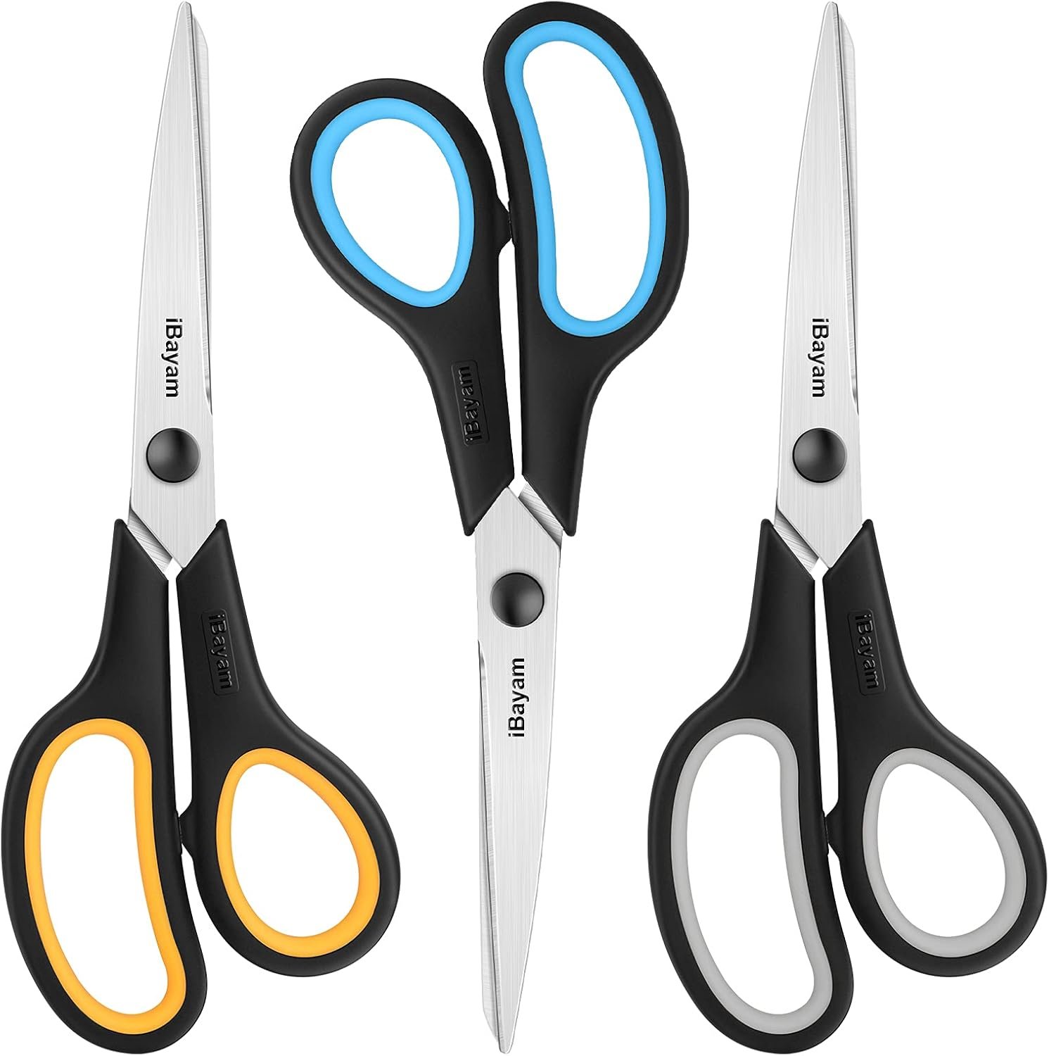 61syL7FwWNS._AC_SL1500_.jpg iBayam 3-Pack 8" Heavy Duty Scissors with Ultra Sharp Blades and Comfort Grip Handles - For Office, Home, School, Sewing, and Crafts - Image 1