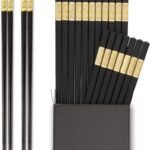 HIWARE 10 Pairs Fiberglass Chopsticks - Reusable Chopsticks Dishwasher Safe, 9 1/2 Inches - Black