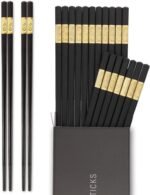 HIWARE 10 Pairs Fiberglass Chopsticks - Reusable Chopsticks Dishwasher Safe, 9 1/2 Inches - Black