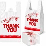 YoYoRain White Thank you T shirt bag, Grocery shopping bag Reusable and Disposable Supermarket Bag 11''x6''x21'' 100PCS - Image 8