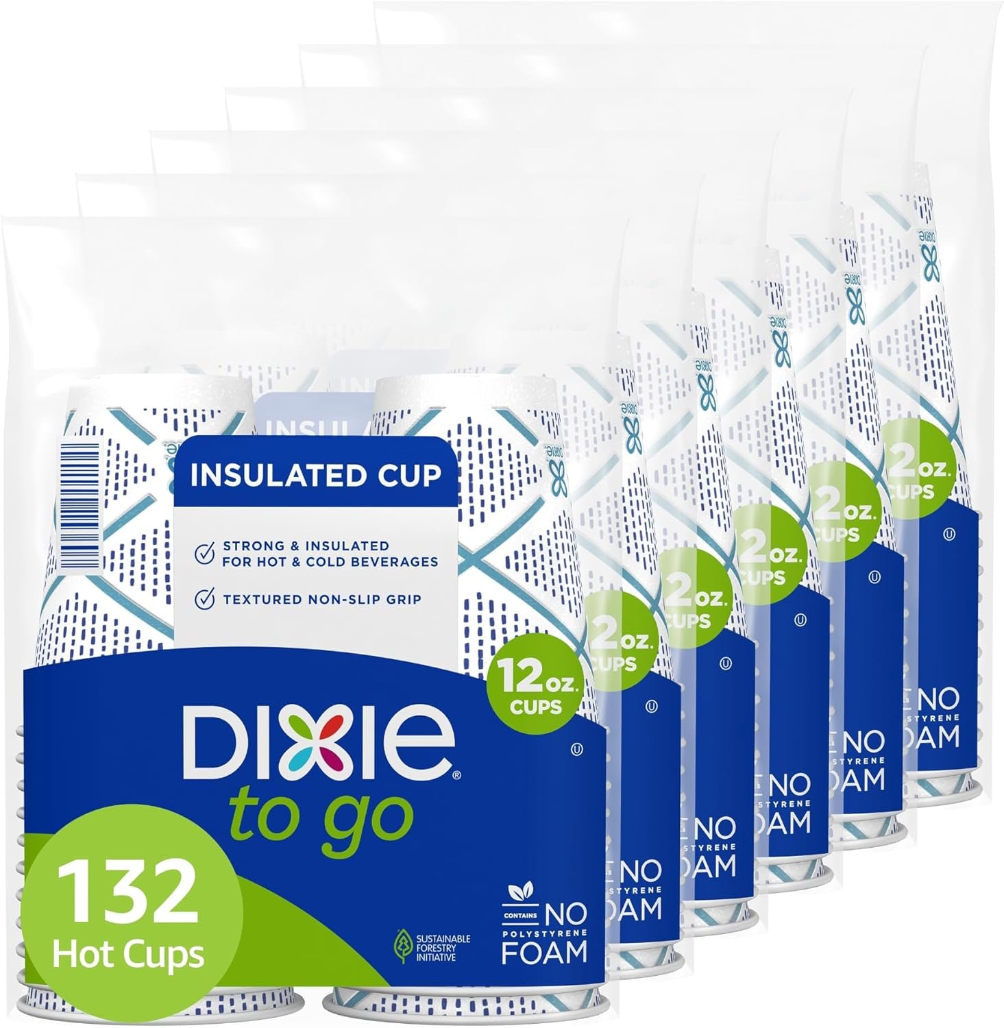 713t7binCeL._AC_SL1500_.jpg Dixie To Go Paper Coffee Cups With Lids, 12 oz, 156 Count (6 packs of 26 cups), Disposable Insulated Paper Cups for On-The-Go Hot or Cold Beverages - Image 1