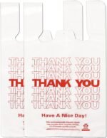 YoYoRain White Thank you T shirt bag, Grocery shopping bag Reusable and Disposable Supermarket Bag 11''x6''x21'' 100PCS - Image 9