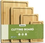 3-Piece Set Bamboo Cutting Board for Kitchen - Crack-Resistant Wood Chopping Boards with Deep Juice Grooves, Pre-Oiled Butcher Block for Meat, Vegetables & Cheese, Carbonized