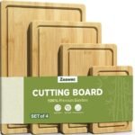 3-Piece Set Bamboo Cutting Board for Kitchen - Crack-Resistant Wood Chopping Boards with Deep Juice Grooves, Pre-Oiled Butcher Block for Meat, Vegetables & Cheese, Carbonized