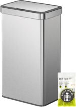 EKO Mirage-T 50 Liter / 13.2 Gallon Touchless Rectangular Motion Sensor Trash Can, Brushed Stainless Steel Finish - Image 8