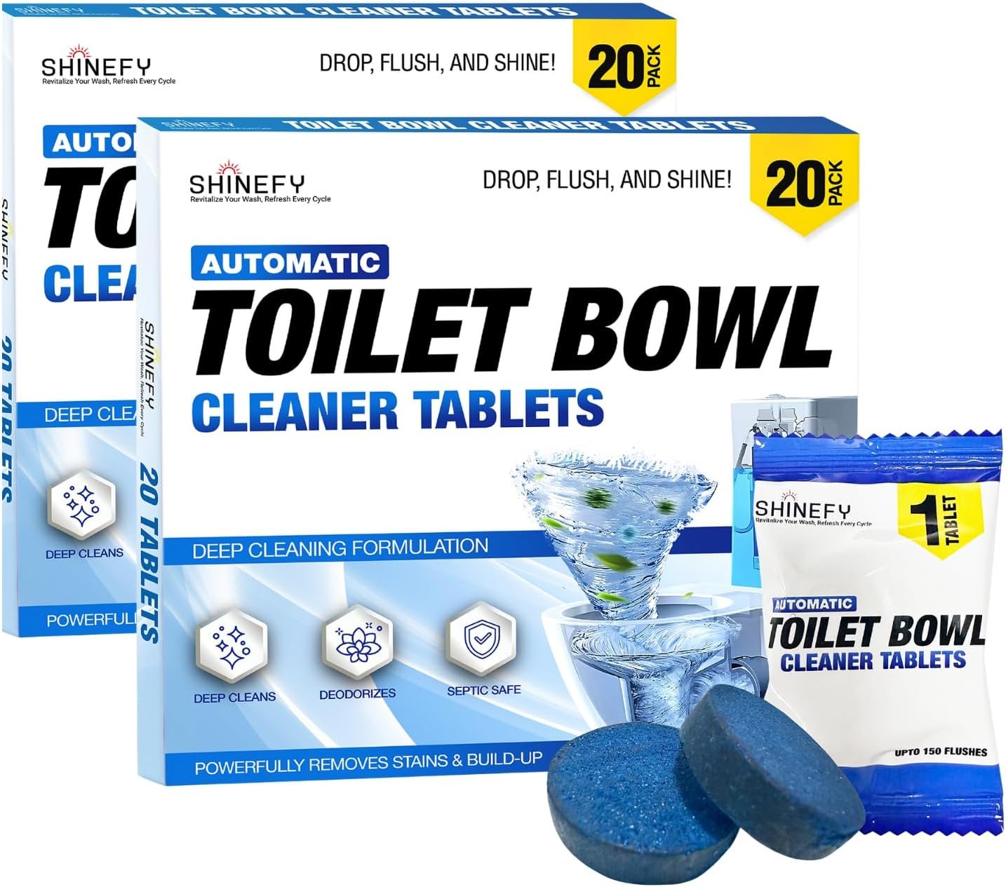 716ugxBpV8L._AC_SL1500_.jpg Shinefy Automatic Toilet Bowl Cleaner Tablets – 20 Tabs - Blue Gel Toilet Tank Cleaners, Hard Water Ring Remover, Septic-Safe Heavy-Duty Stain & Smell Eliminator, Toilet Cleaning & Deodorizer - Image 1
