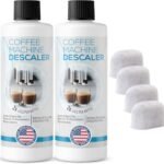 Descaling Solution for Coffee & Espresso Machines - 2 Bottle Pack (4 Uses) - Universally Compatible Descaler Cleaner for Keurig, Breville, Nespresso, Delonghi & All Single Use or Drip Machines