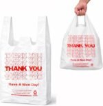 YoYoRain White Thank you T shirt bag, Grocery shopping bag Reusable and Disposable Supermarket Bag 11''x6''x21'' 100PCS - Image 6