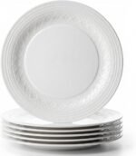 Bone China Salad Plates Set of 6, 8 Inch White Dessert Plates with Embossed Geometric Rim, Small Serving Plates for Salad, Appetizers, Snacks and Sandwiches, Microwave and Dishwasher Safe - Image 2