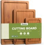 3-Piece Set Bamboo Cutting Board for Kitchen - Crack-Resistant Wood Chopping Boards with Deep Juice Grooves, Pre-Oiled Butcher Block for Meat, Vegetables & Cheese, Carbonized - Image 4