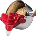 Kitchen Gizmo Snap N' Strain - Silicone Pasta Strainer Clip-On for Pots and Pans - Heat Resistant Colander for Vegetables and Noodles - Kitchen Gadgets for Cooking - Space-Saving Design - Gray