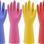 Rubber Kitchen Dishwashing Gloves - 4 Pairs Colorful Reusable Household Cleaning Gloves for Washing Dishes and Cleaning Tasks, Flexible Long-lasting and Non-Slip (Medium, Blue+Pink+Yellow+Red)