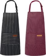 VALOME 2 Pack Kitchen Aprons, Apron for Cooking with 2 Pockets, Unisex Adjustable Neck Strap Chef Aprons for Men Women - Image 4