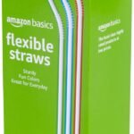 Basics Disposable Striped Plastic Flex Straws, BPA Free, Food-Safe, 7.5" Long, Assorted Colors, 100 Count