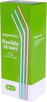 Basics Disposable Striped Plastic Flex Straws, BPA Free, Food-Safe, 7.5" Long, Assorted Colors, 100 Count - Image 4
