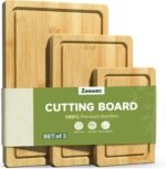 3-Piece Set Bamboo Cutting Board for Kitchen - Crack-Resistant Wood Chopping Boards with Deep Juice Grooves, Pre-Oiled Butcher Block for Meat, Vegetables & Cheese, Carbonized - Image 3