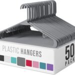Plastic Hangers 50 Pack White - Clothes Hangers - Makes The Perfect Coat Hanger and General Space Saving Hangers for Closet and New Apartment Essentials - Percheros Ganchos para Colgar Ropa Hangars