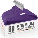 HOUSE DAY Black Velvet Hangers 60 Pack, Non Slip Clothes Felt Hanger Heavy Duty for Coat, Premium Slim Space Saving Suit Hangers for Closet Organizer, 360° Rotating Silver Hook - Image 25