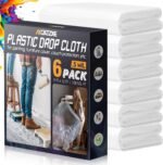 12 x 9 Ft Plastic Drop Cloths (6-Pack) - Disposable Painter's Sheeting & Tarps for Painting, Waterproof Furniture/Couch/Floor Protection - Image 2