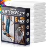 12 x 9 Ft Plastic Drop Cloths (6-Pack) - Disposable Painter's Sheeting & Tarps for Painting, Waterproof Furniture/Couch/Floor Protection - Image 7