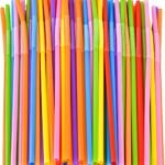 SONGNASS 100PCS Flexible Plastic Straws, Colorful Disposable Bendy Party Fancy Straws12.8inch Extra Long Straws Party Decorations