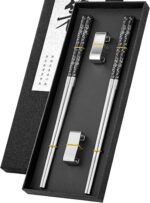 FOFAYU 5 Pairs Metal Chopsticks Reusable 18/8 stainless steel Chopsticks Japanese Style Dishwasher Safe Lightweight Non-Slip Chop Sticks 9 1/4 Inches Present Set - Image 2