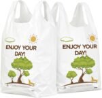 YoYoRain White Thank you T shirt bag, Grocery shopping bag Reusable and Disposable Supermarket Bag 11''x6''x21'' 100PCS - Image 2