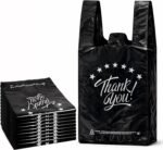 YoYoRain White Thank you T shirt bag, Grocery shopping bag Reusable and Disposable Supermarket Bag 11''x6''x21'' 100PCS